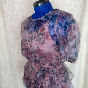 Sheer Pink Floral Top W/ Built In Tank Top/ Branded By Salo La Fille / Size L